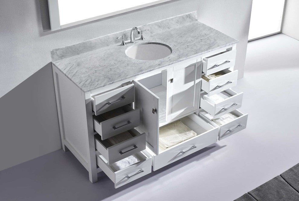 Caroline Avenue 60" Single Bathroom Vanity Set White, Marble Top