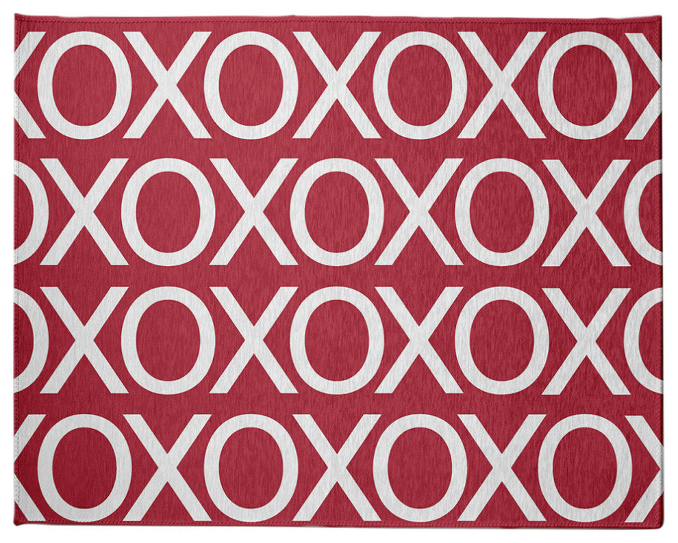 Hugs and Kisses Valentines Chenille Rug, Brick, 8'x10'