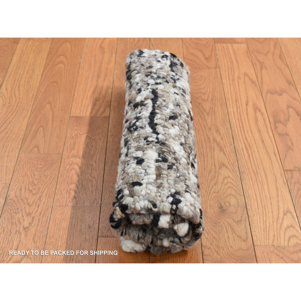Ivory, 100% Wool, Hand Knotted, Salt and Pepper Design Square Rug, 1'9"x1'9"