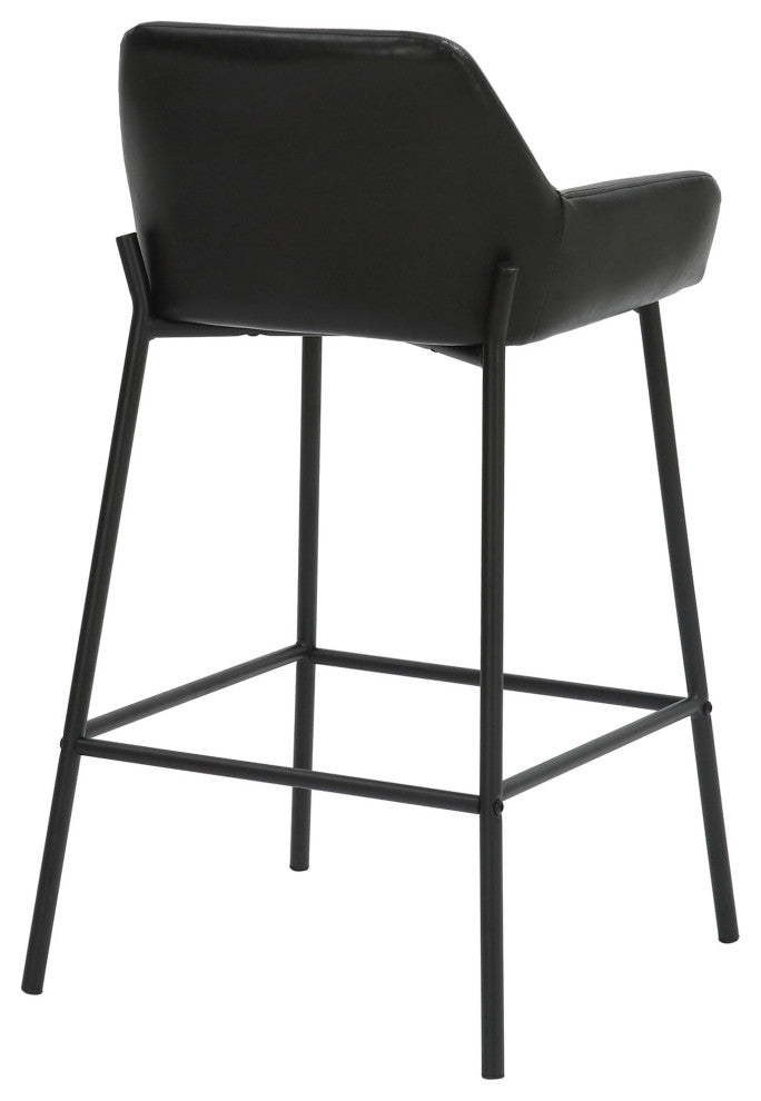 Contemporary Faux Leather/Metal 26" Counter Stool, Set of 2, Black