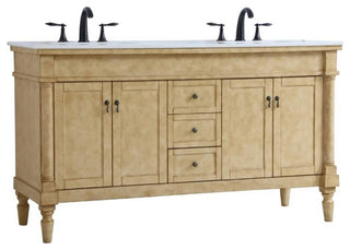Elegant Decor Lexington 60" Double Marble Top Bathroom Vanity in Antique Beige