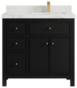 Sonoma 36 Right Offset Reeded  Bath Vanity in Black 2" Calacatta Nuvo