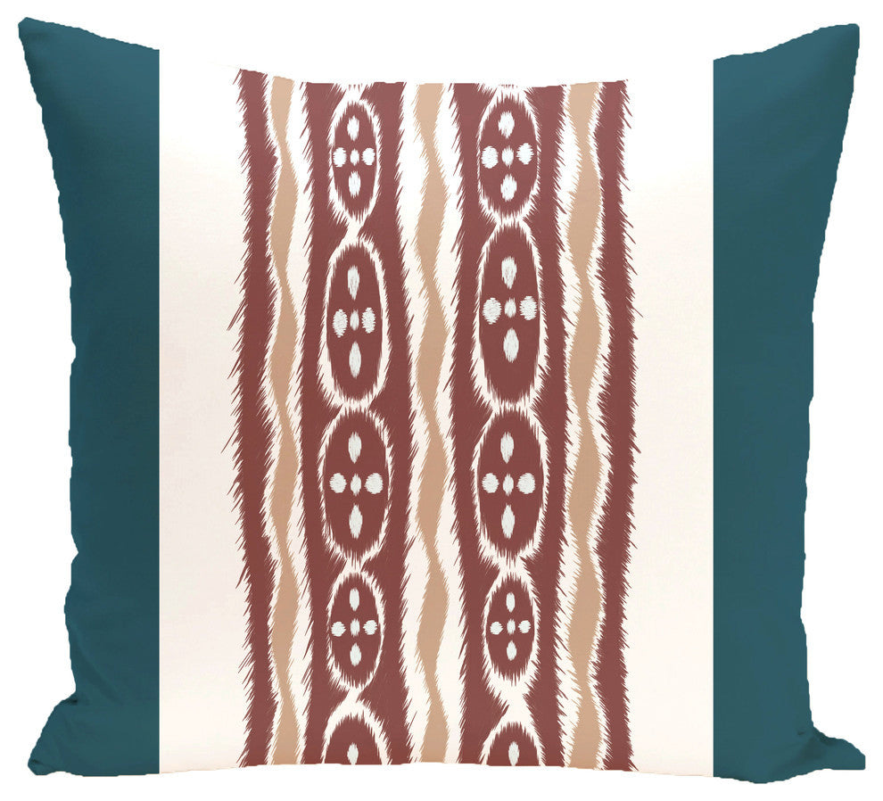 Ikat Ribbon Stripes Print Pillow, Mahogany, 16"x16"