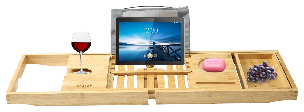 Vaiyer Bamboo Bathtub Tray, Caddy Bath Tray