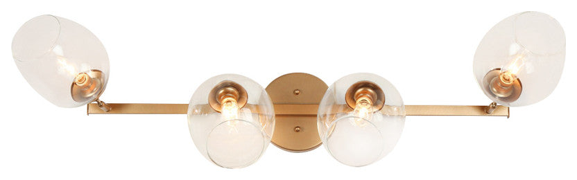 4-Lights Clear Glass Shade and Glod Traditional LED Vanity Wall Light