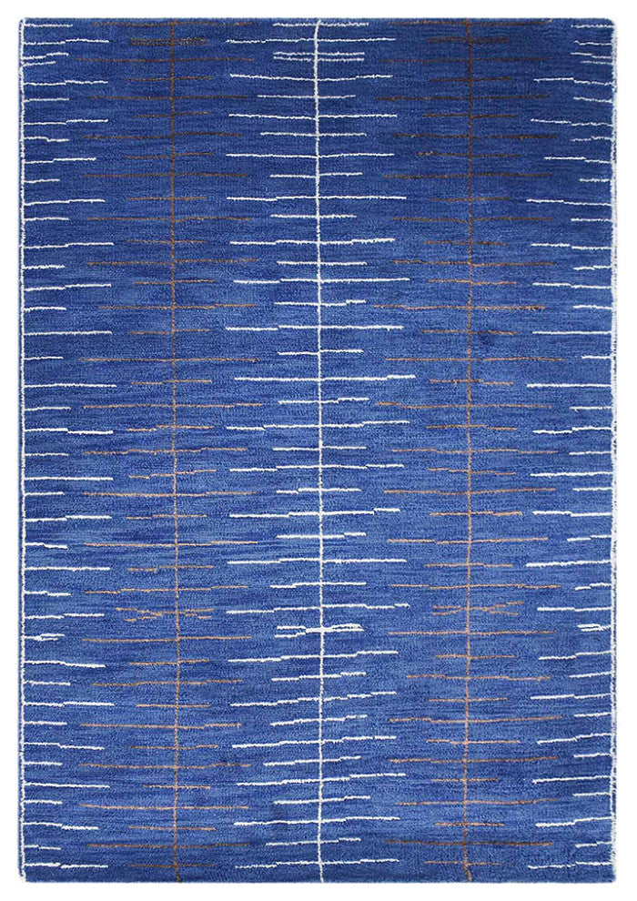 Hand Knotted Wool Area Rug Abstract Blue Beige