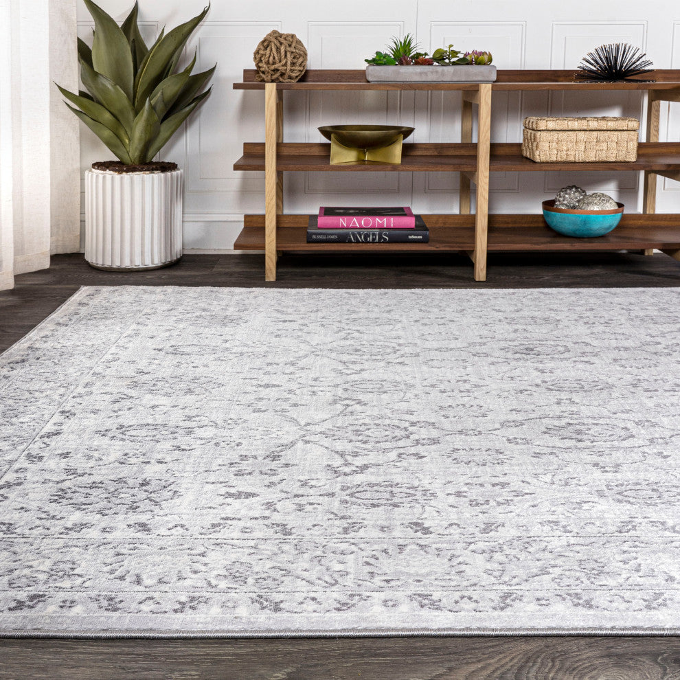 Lotus Modern Persian Floral Area Rug, Gray, 8 X 10