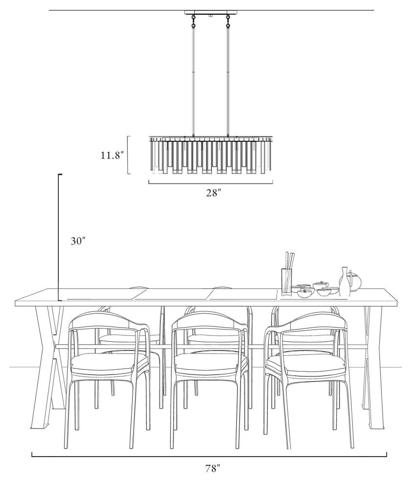 LNC Hemera 6-Light Modern Linear Large Pendant Island Light, White Glass