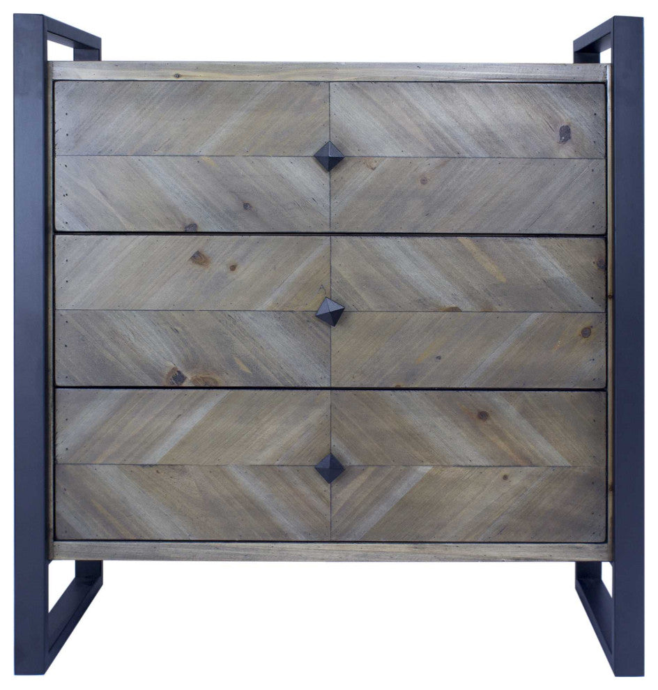HomeRoots Natural White Metal Wood MDF Accent Cabinet With Drawers