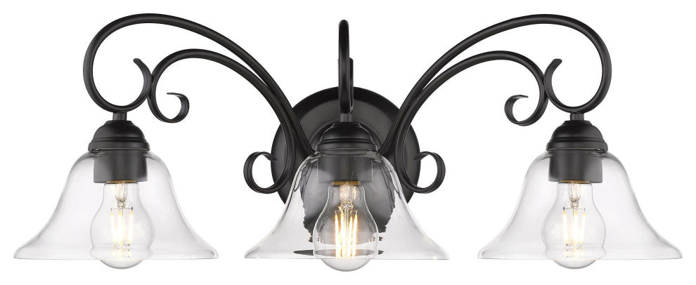 Golden Lighting 8606-BA3 Homestead 3 Light 24"W Bathroom Vanity - Black / Clear