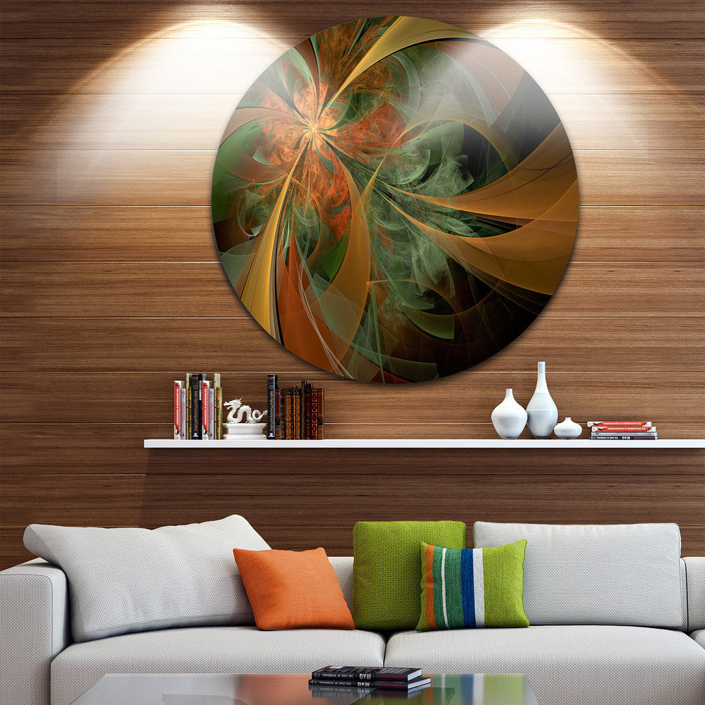 Symmetrical Orange Digital Fractal Flower, Floral Disc Artwork, 23"