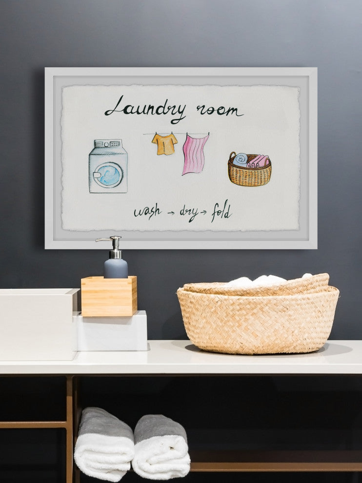 "Laundry Wash Dry Fold" Framed Painting Print, 24x16