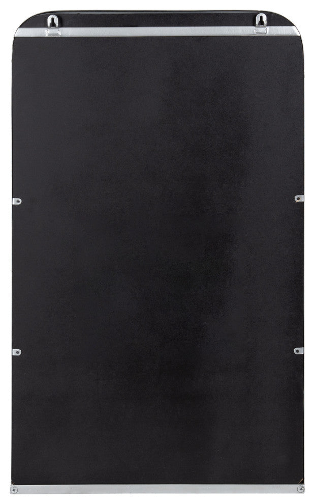 Estero Metal Framed Radius Rectangle Wall Mirror With Shelf, Silver 18x30