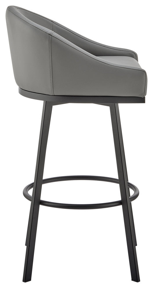 Noran Swivel Bar Stool in Black Metal with Grey Faux Leather