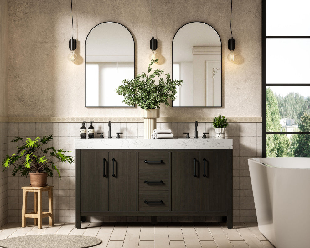 Home Living 60" Double Bathroom Vanity, Mocha Brown