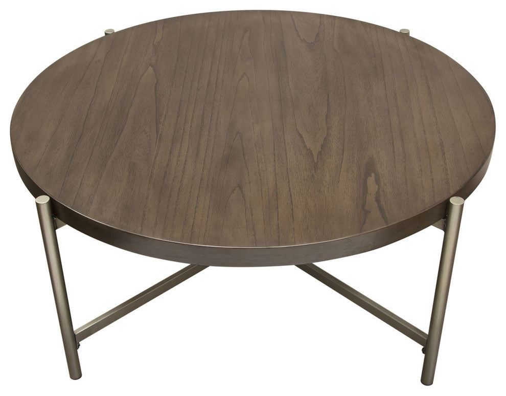 A2od 40" Round Cocktail Table With Brushed Metal Base, Silver