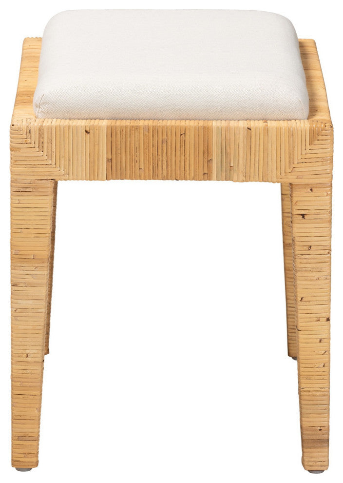 Sofia Modern Bohemian Natural Brown Rattan and Mahogany Wood Ottoman