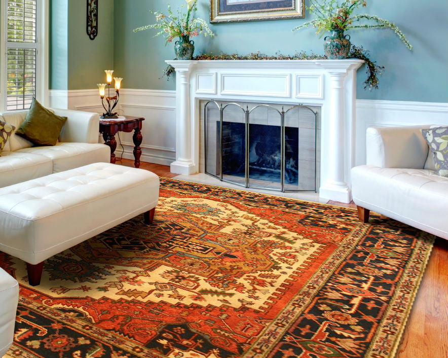 Hand-Knotted Wool Ivory Traditional Oriental Serapi Rug, 9' X 12'
