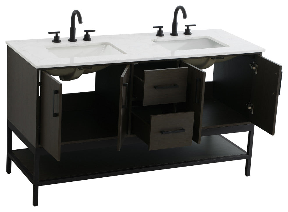 Home Living 60" Double Bathroom Vanity, Mocha Brown