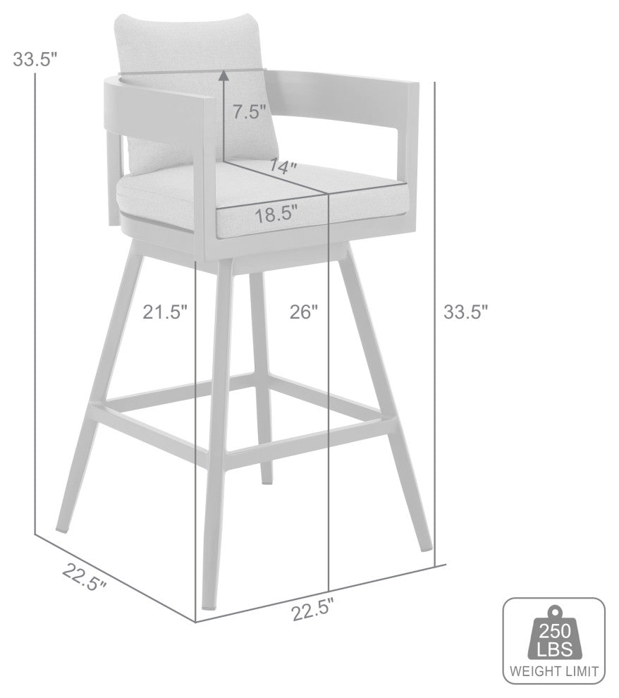 Menorca Outdoor Patio Swivel Counter Stool, Aluminum With Gray Cushions
