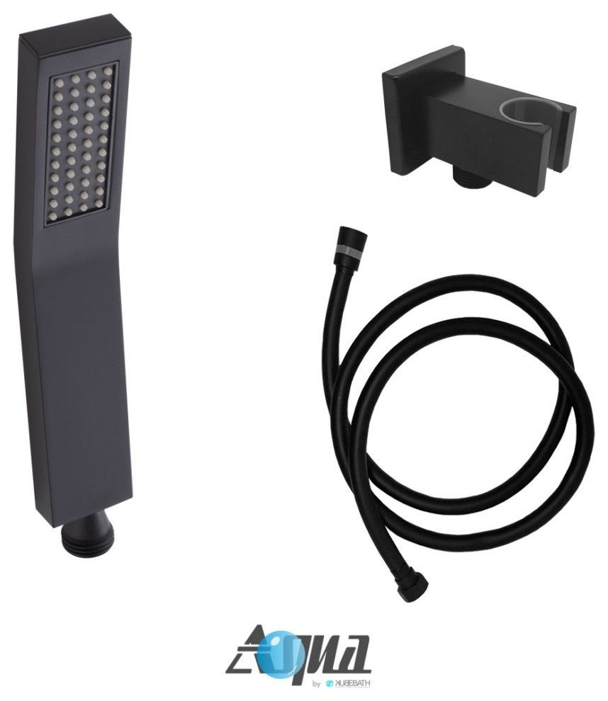 Aqua Piazza Matte Black Shower Set With 12" Rain Shower, Handheld and Tub Filler