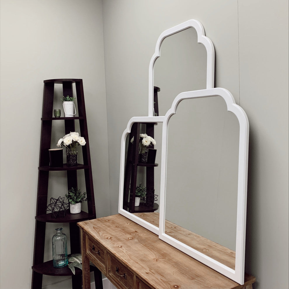 Pescara Framed Mantel Mirror, Clover Cathedral, 38.4"x27.4", Linen White