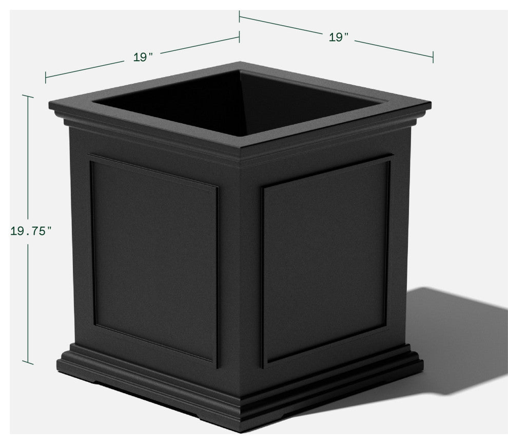 Brixton Cube Planter, 20", Black