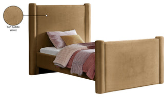 Elias Upholstered Bed, Saddle, Twin, Velvet