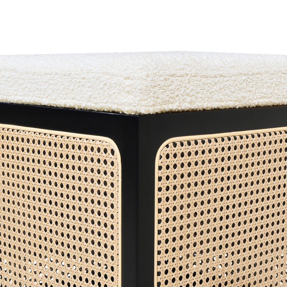 Nina 18" Cane Webbing Cube Ottoman, Ivory White