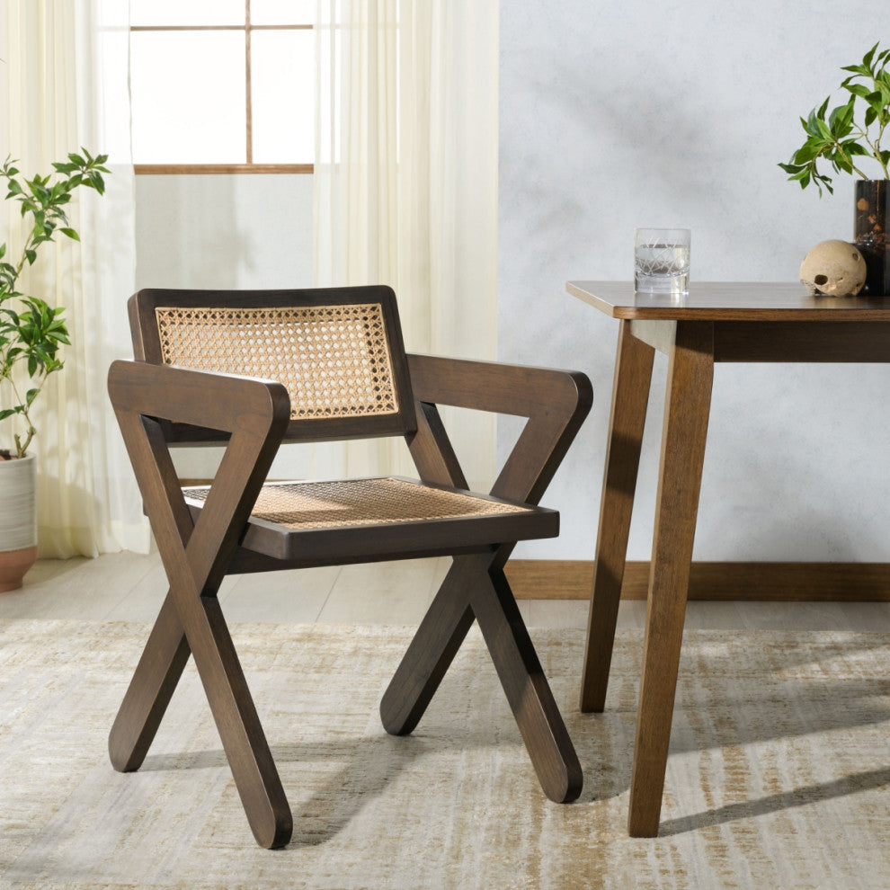 Safavieh Couture Tyrrell Rattan Dining Chair, Walnut/Natural