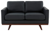 LeisureMod Chester Modern Leather Loveseat With Birch Wood Base, Black