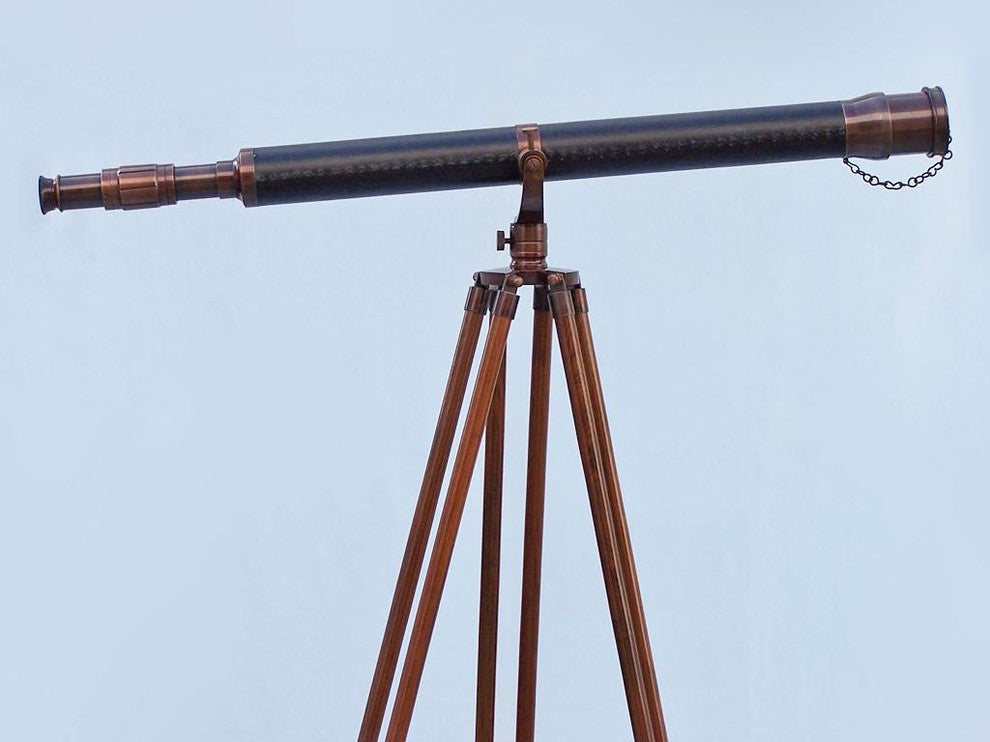 Floor Standing Antique Copper With Leather Galileo Telescope 65''