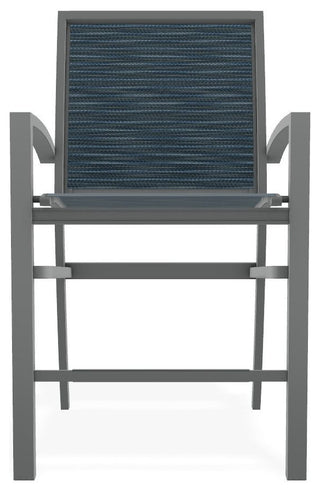 Kendall Sling Balcony Height Stackable Outdoor Stool, Nimbus Ocean/Graphite