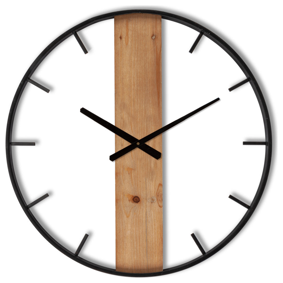 24"Metal and Wood Wall Clock