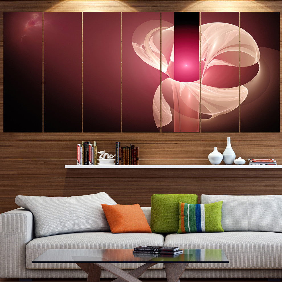 Pink Flower Fractal Illustration, Abstract Canvas Art Print, 83"x32", 7 Panels