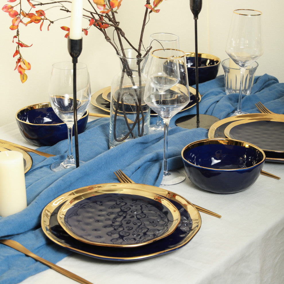 Stone Lain Florian Porcelain 16 Piece Dinnerware Set, Navy Blue