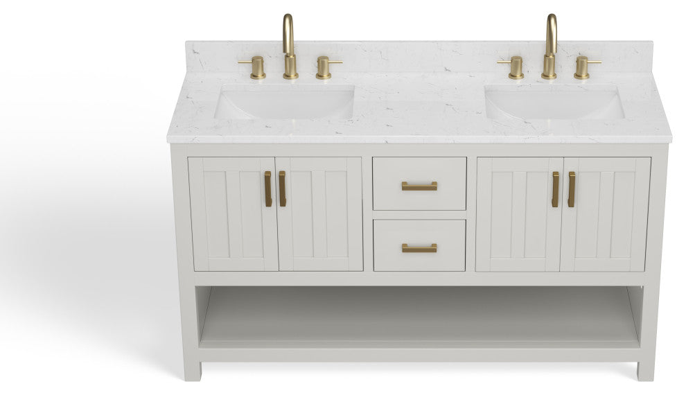 The Felipe Bathroom Vanity, White, 60", Double Sink, Freestanding