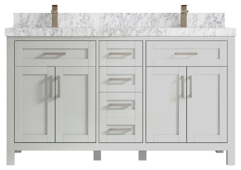 Cambridge 60 Double Bathroom Vanity in Coventry Gray 2" Carrara Marble