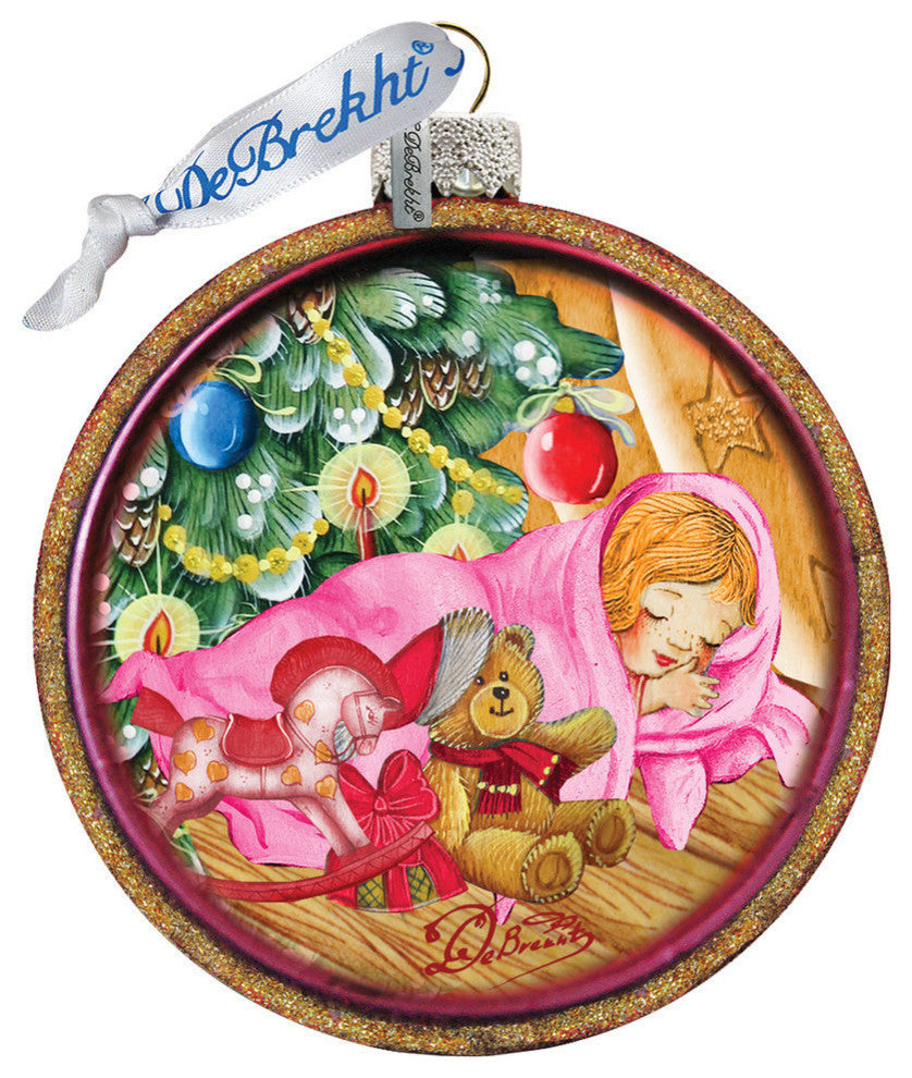 Hand Painted Baby 1st Christmas Cut Ball Glass Scenic Ornament