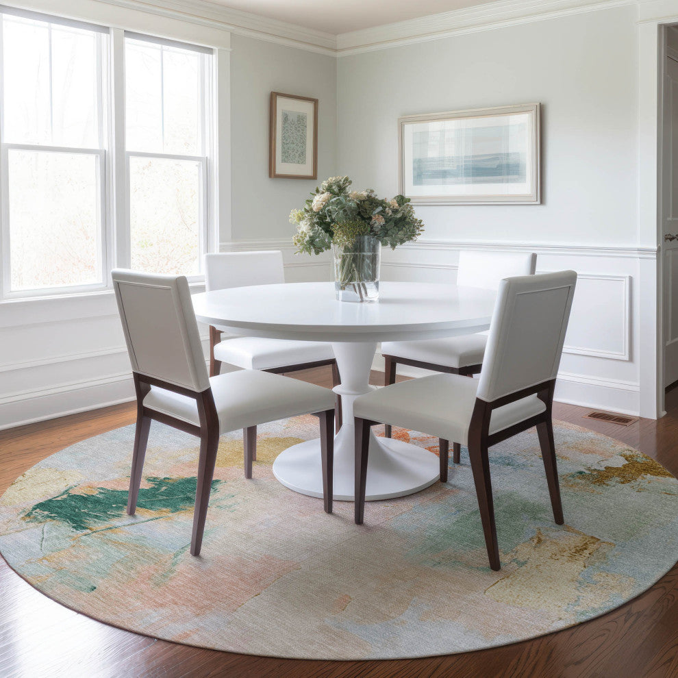Machine Washable Indoor/Outdoor Chantille ACN1914 Peach 8' x 8' Round Rug