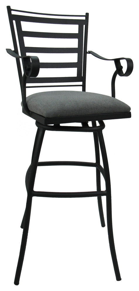 Outdoor Indoor Swivel Bar Stool Counter, Charcoal Twill on Black, 26"