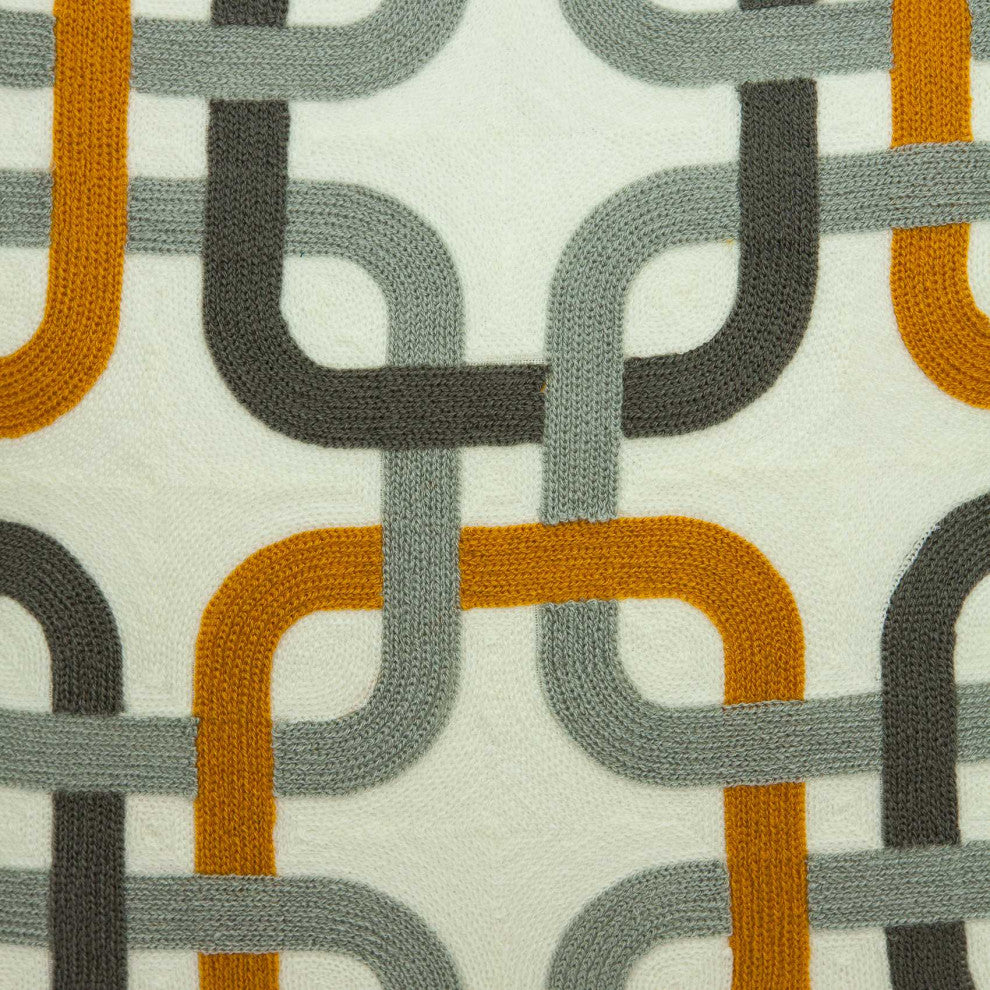HomeRoots 20" x 7" x 20" Cool Gray and Orange Pillow Cover With Down Insert