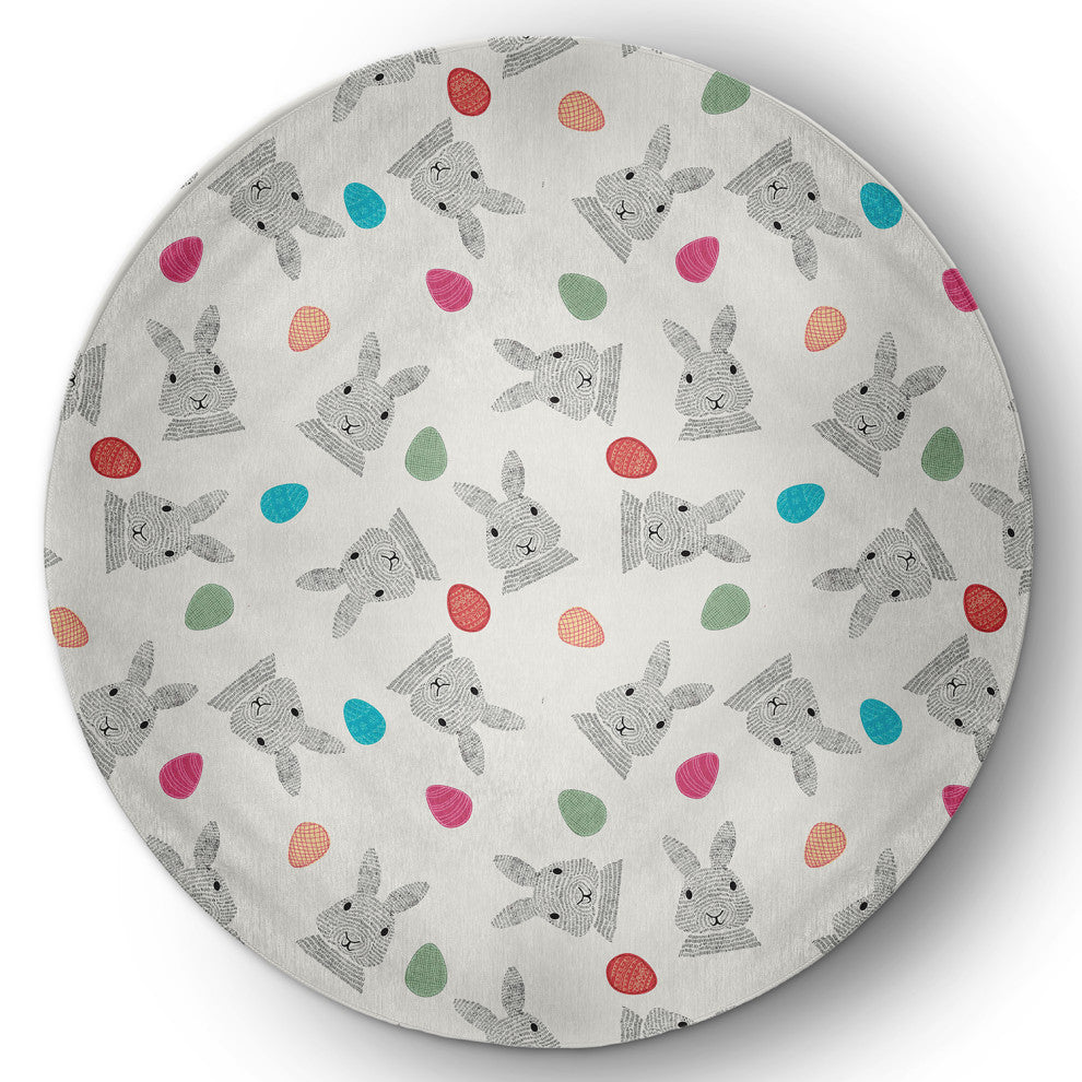 Bunnies and Eggs Easter Chenille Rug, Whisper White, 5' Round