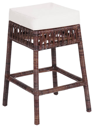 25.5"Bohemian Basics Rattan Backless CounterStool,White Cushion,Dark Brown Frame
