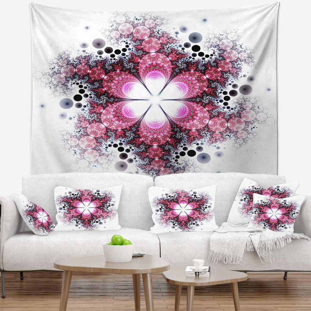 Violet Fractal Flower Pattern Abstract Wall Tapestry, 39"x32"