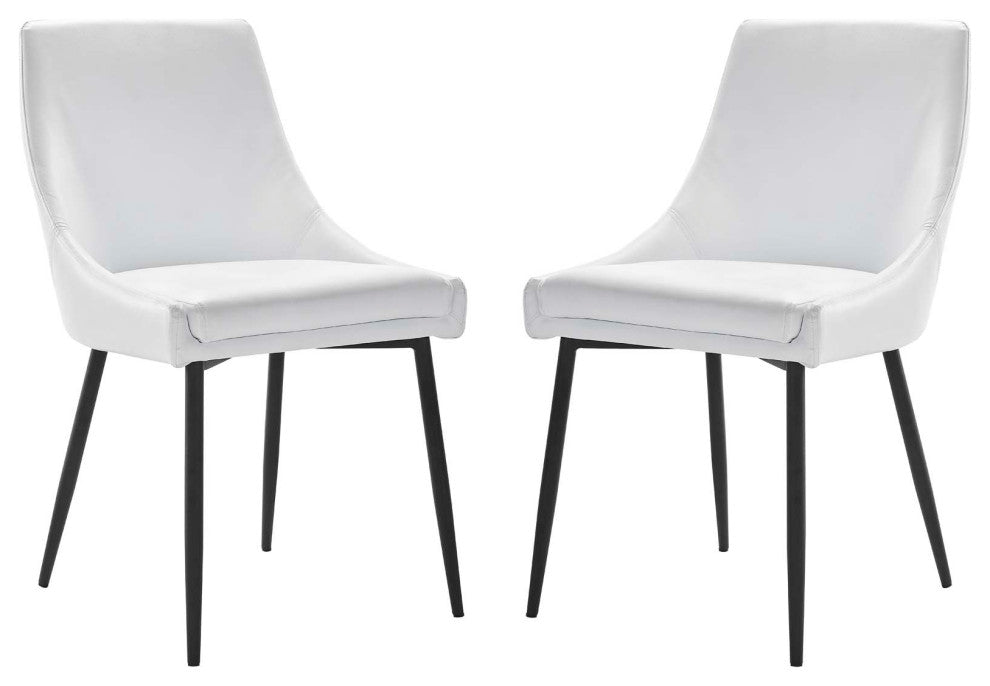 Side Dining Chair, Set of 2, Faux Vegan Leather, Black White, Modern, Bistro