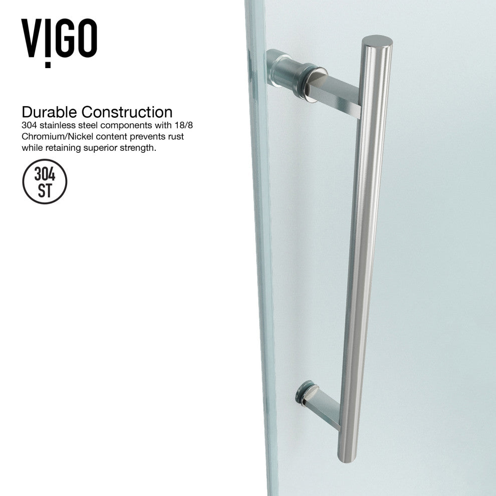 VIGO Winslow Frameless Sliding Shower Enclosure, Stainless Steel, 36" D X 48" W X 80" H, Right Drain Base