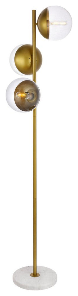 Midcentury Modern Brass And Clear 3-Light Floor Lamp