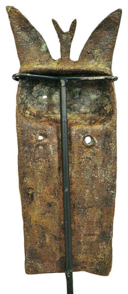 Consigned Bronze Passport Toma Mask on Stand