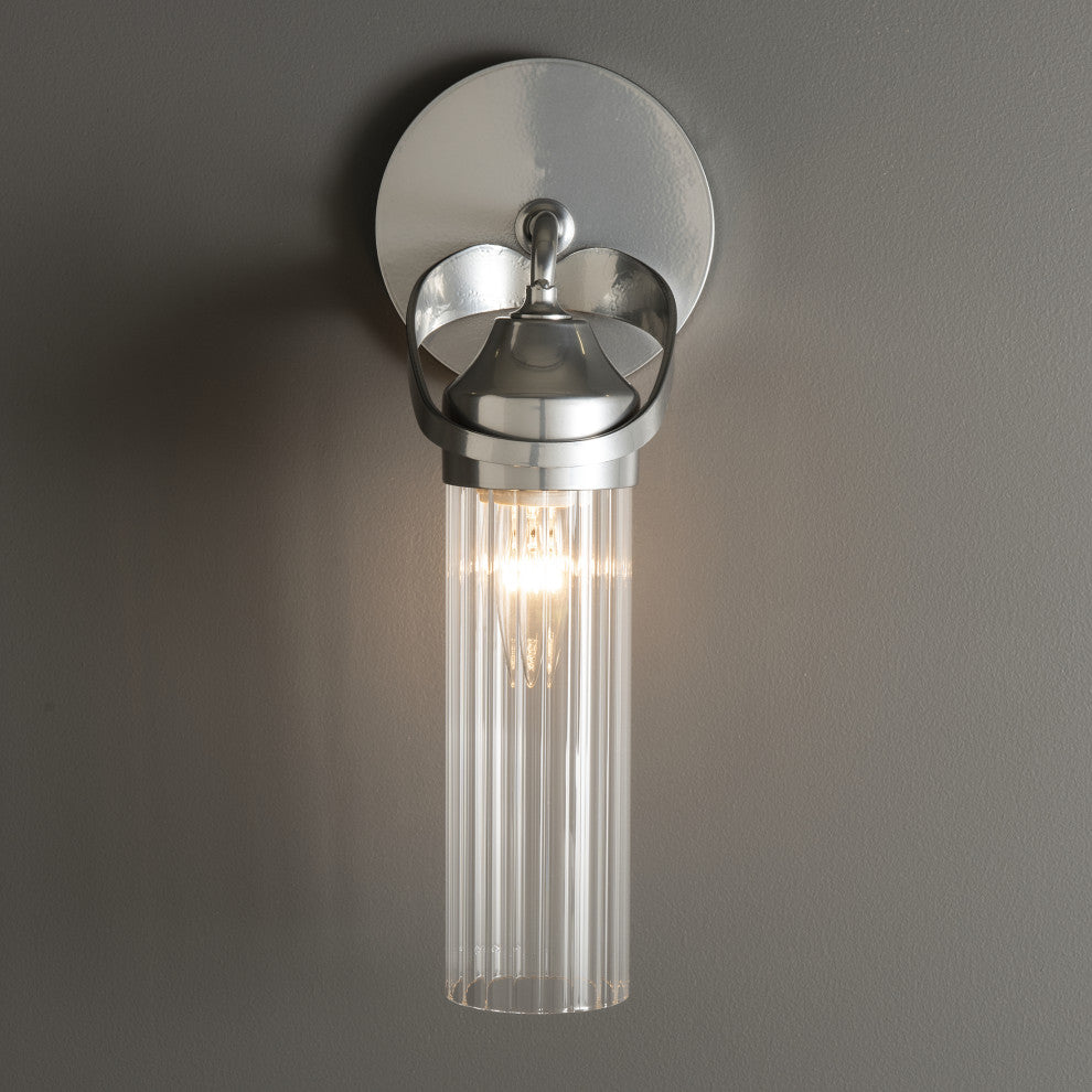 Bow 1-Light Bath Sconce, Sterling Finish, Clear Fluted Glass